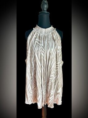 The Limited Sleeveless Smocked Halter Top in Neutral Zebra Print, 2X